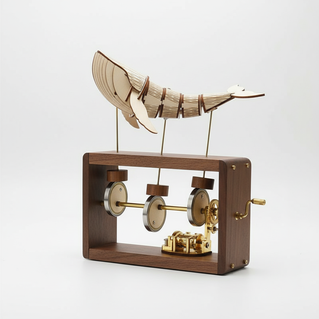 Carved Wodden Hand Crank Music Box DIY Puzzle Whale Song Musical Box Crafts Educational Toys Birthday Present Christmas Gifts